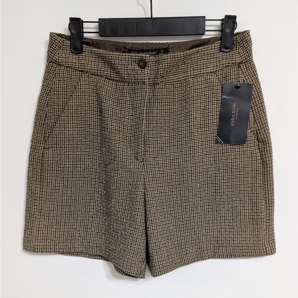 ZARA High Waisted Houndstooth Check Bermuda Shorts Women's Size XS